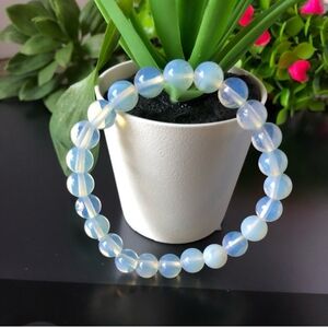 Opal 8mm Glass Beads Stretchable Bracelet
